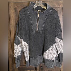 BKE Charcoal Ribbed Zip-Up Jacket with Tan Leather Pull